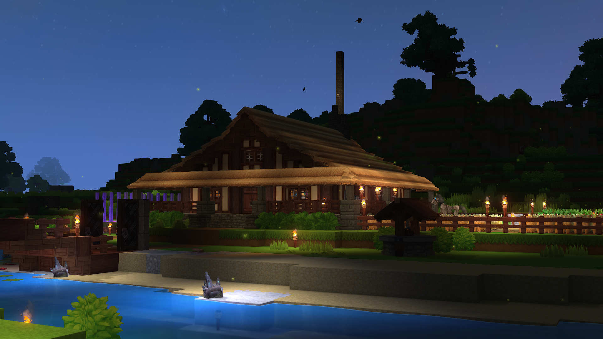 A house next to a river in hytale